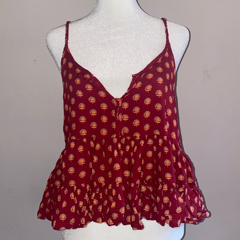 Patrons of Peace Burgundy Red Floral Print Spaghetti Strap Camisole